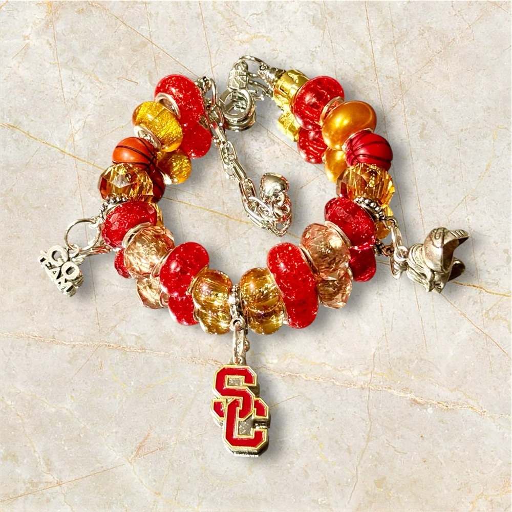 USC Trojans Beaded Charm Bracelet NCAA March Madness